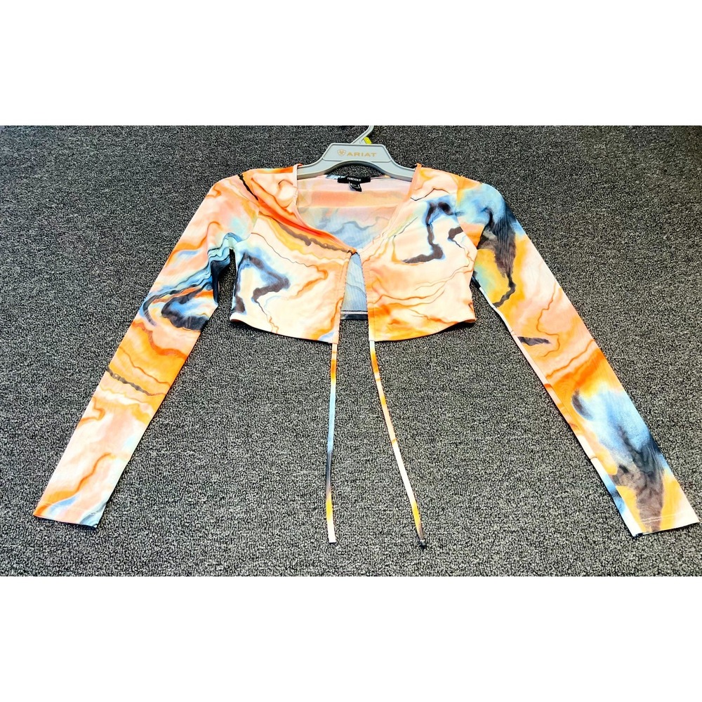 Forever 21 Cropped Top Womens Small Multicolor Abstract Marble Print Tie Front